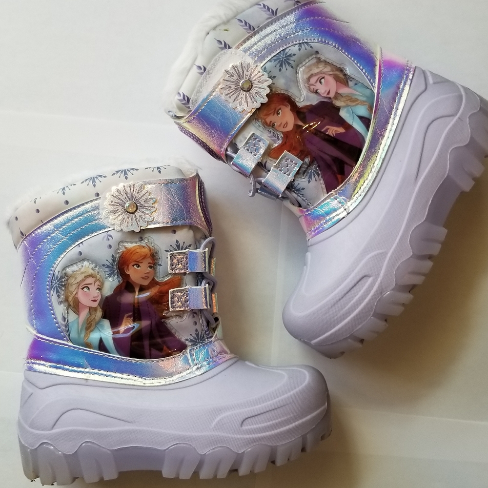 ❗Disney Frozen Girls Holographic Lilac Snow Boots with Fur Size 11❗